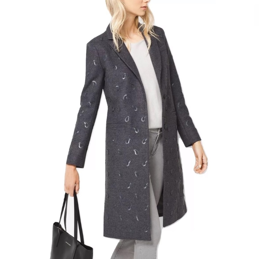 NEW Michael Kors derby embroidered grey coat $695